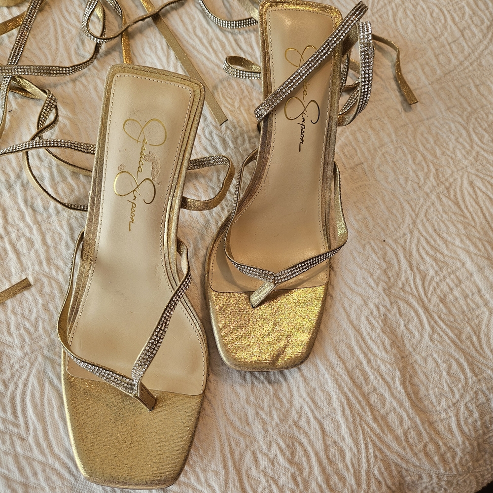 Jessica Simpson Metallic Gold Strappy Heels